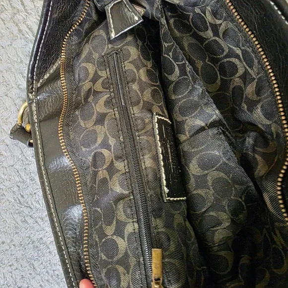 Coach Signature Op Art Satchel 12693 Black Gray Canvas Leather Handbag Purse - Picture 10 of 12